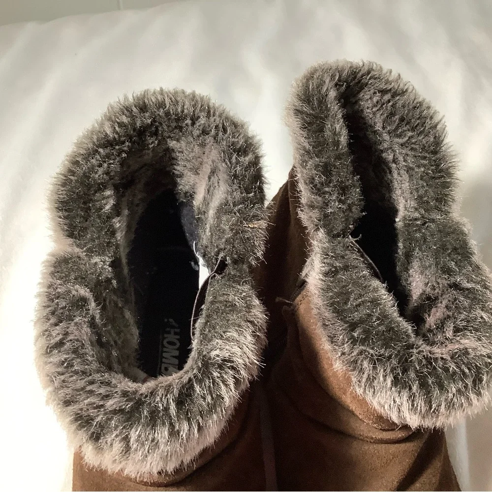 Khombu brown leather faux fur zip up boots size 10 - Picture 8 of 11